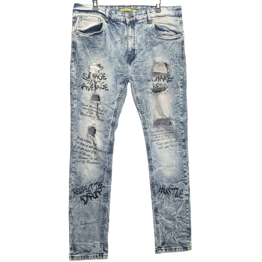 Road Narrows NYC Mens Drip Savage Distressed Denim Skinny Slim Jeans